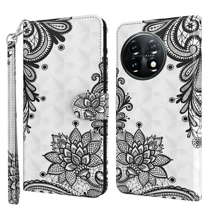 Phone case with white background and black floral lace mandala design, wrist strap and flip cover.