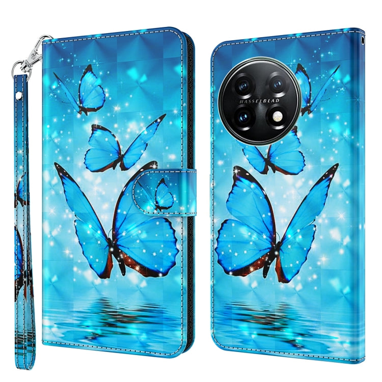 Phone case with blue butterflies and starry sparkle background, wrist strap and magnetic flap.