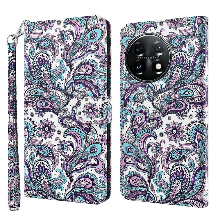Decorative phone case with purple and teal paisley owl pattern, wrist strap