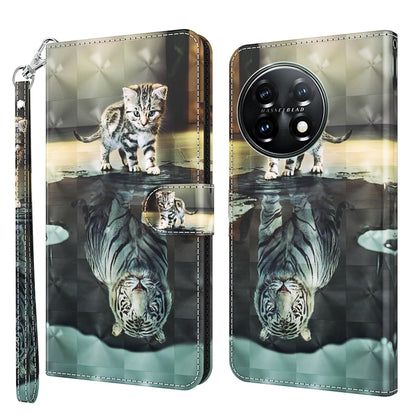 Phone case with cat-and-tiger artwork and zebra reflection pattern, wrist strap