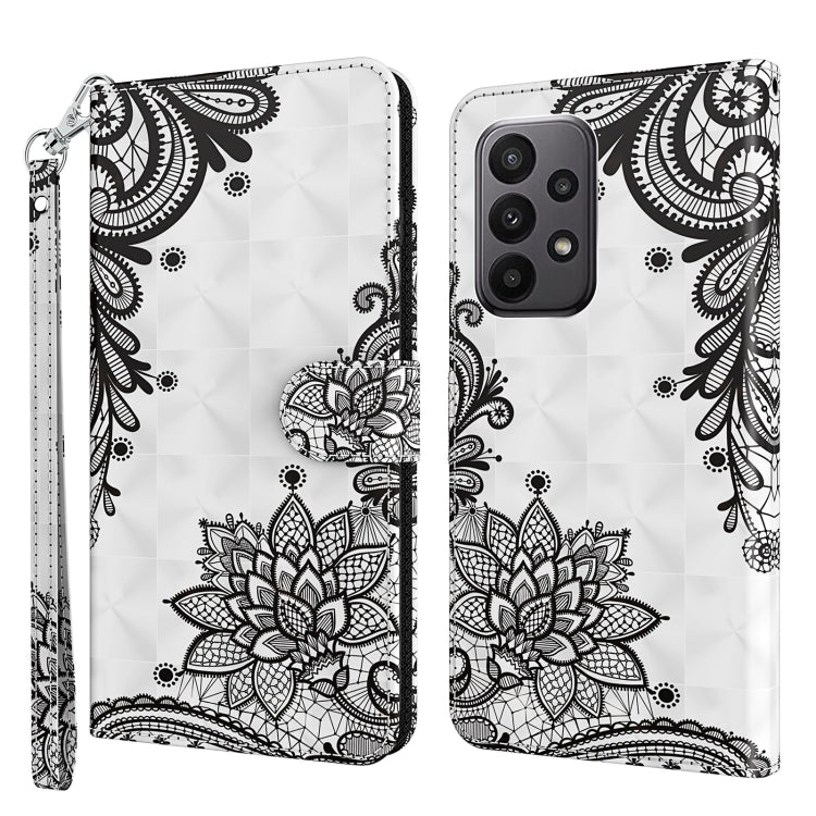 Black and white floral mandala phone case with dotted leaf design, wrist strap