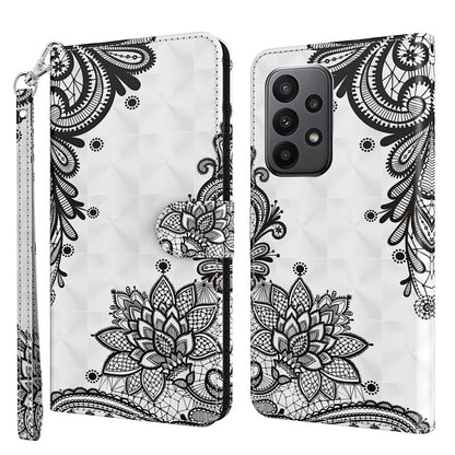 Black and white floral mandala phone case with dotted leaf design, wrist strap