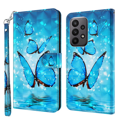 Blue butterfly galaxy flip phone case with floating wings and night sky, wrist strap