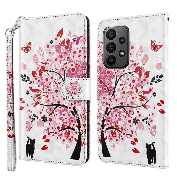 Red cherry blossom tree cat phone case on white, wrist strap