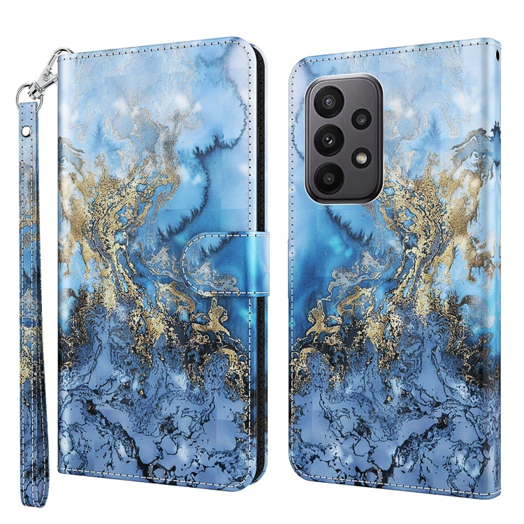 Watercolor blue landscape phone case with gold accents and flip strap