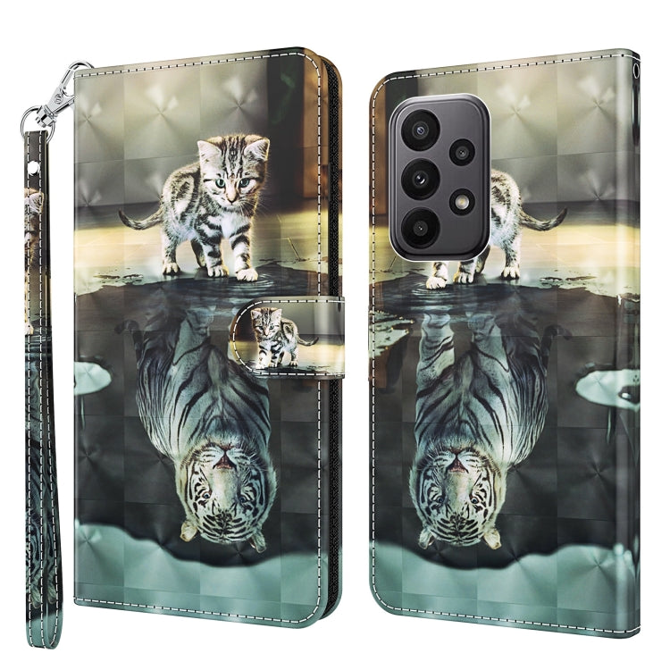 Cat and zebra reflection phone case with green-eyed print and flip strap