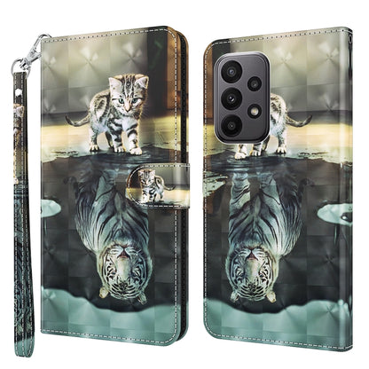 Cat and zebra reflection phone case with green-eyed print and flip strap