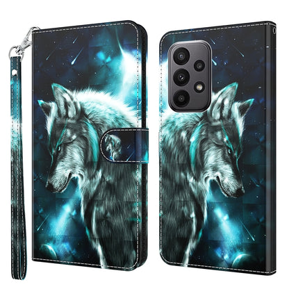 Wolf under starry night phone case with blue glow and flip strap