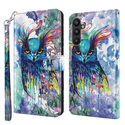 Colorful owl portrait phone case with watercolor splatter and flip strap