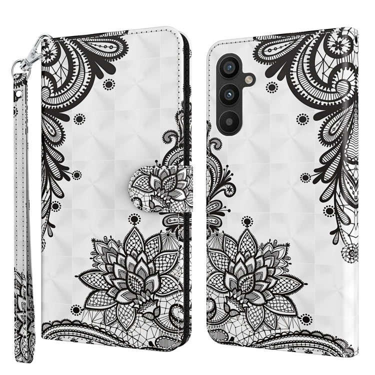 White phone case with black mandala floral print and wrist strap