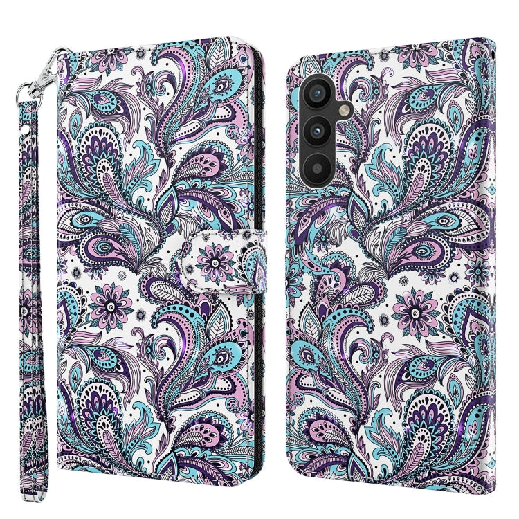 Paisley floral phone case with wrist strap, purple and teal print