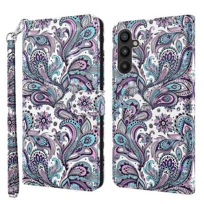 Paisley floral phone case with wrist strap, purple and teal print