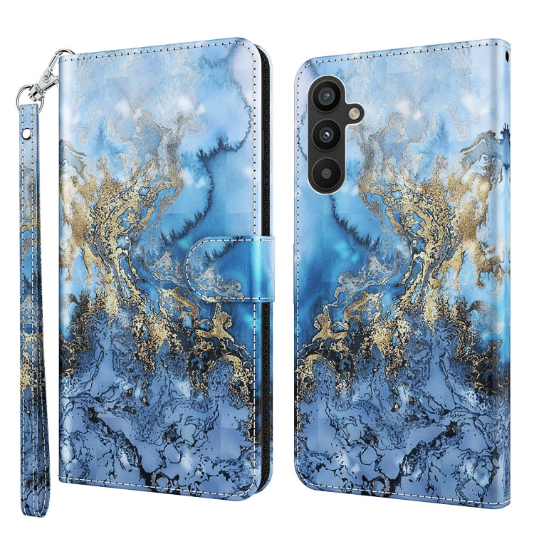 Blue watercolor phone case with gold accents, flip wallet design