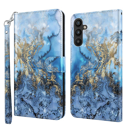 Blue watercolor phone case with gold accents, flip wallet design