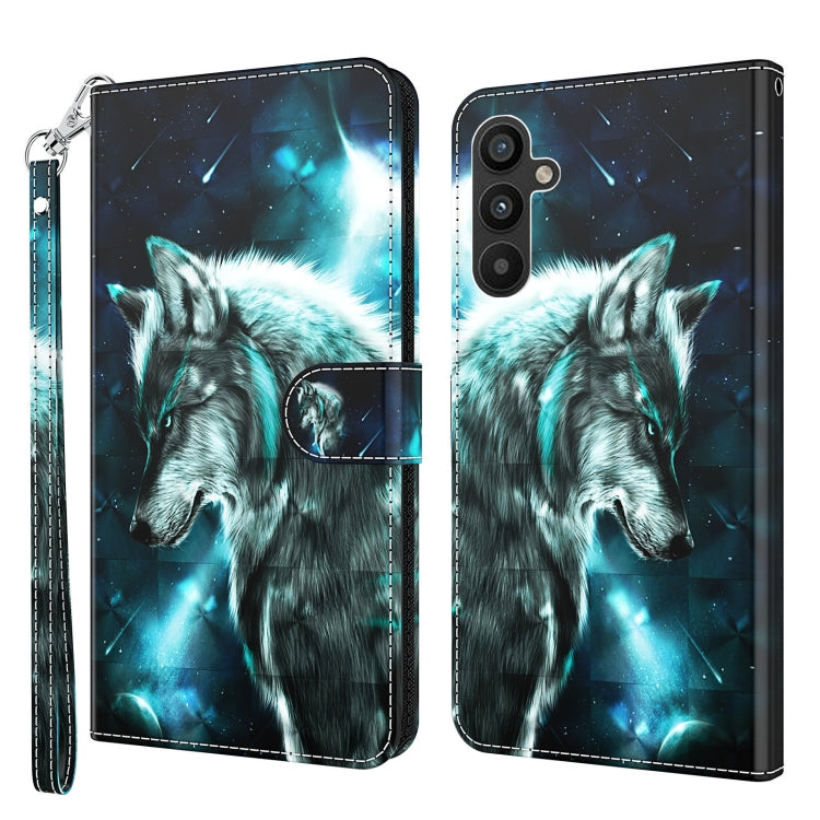 Wolf under starry sky flip wallet phone case with wrist strap