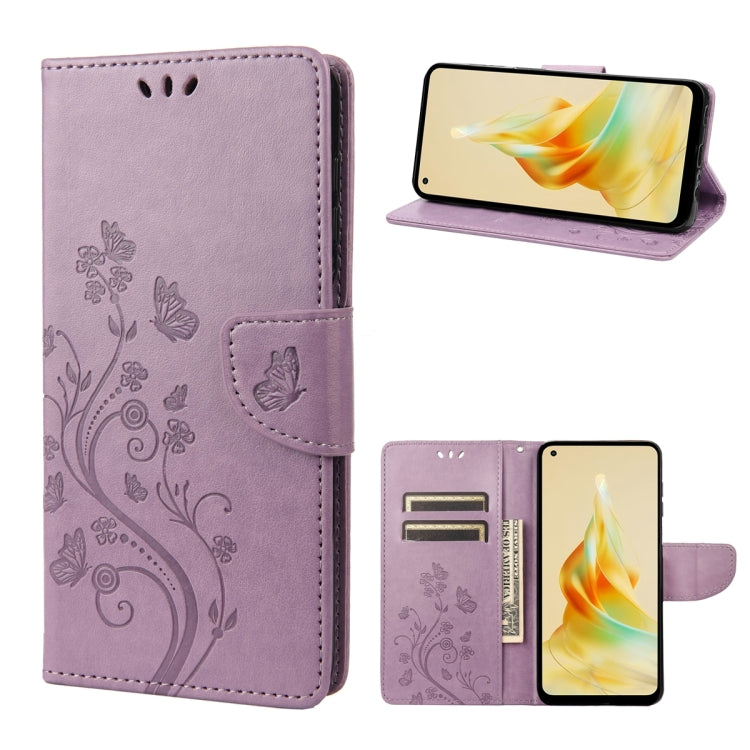 Butterfly-flower leather phone case in light purple with magnetic flap and card slots