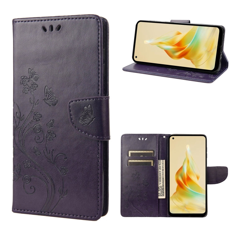 Grayish purple butterfly floral leather phone folio case with card holder and stand