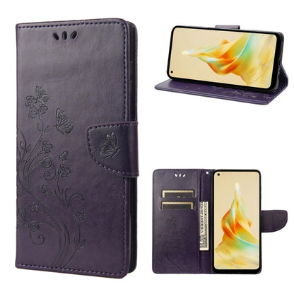 Grayish purple butterfly floral leather phone folio case with card holder and stand