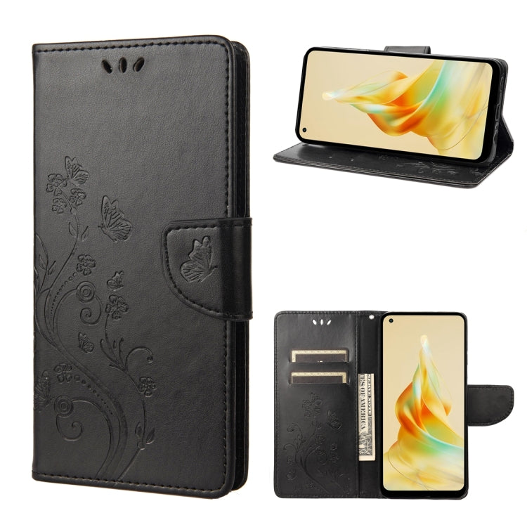 Gray butterfly floral leather phone folio case with card slots and magnetic flap
