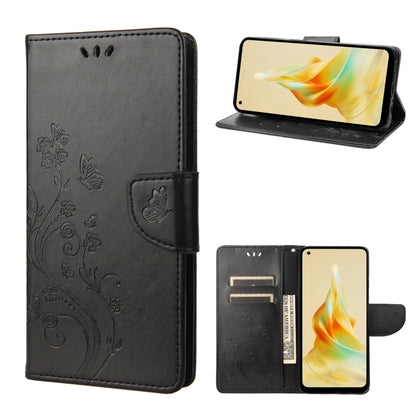 Gray butterfly floral leather phone folio case with card slots and magnetic flap