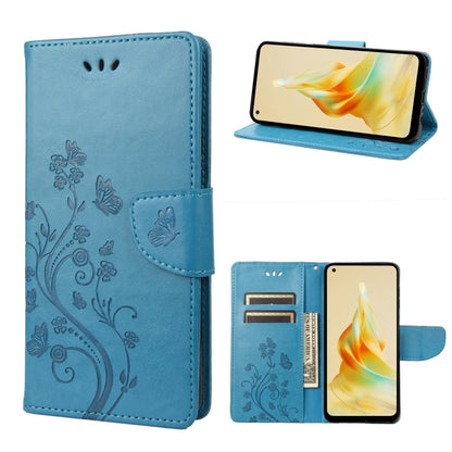 Light blue butterfly floral leather phone folio case with card slots and stand
