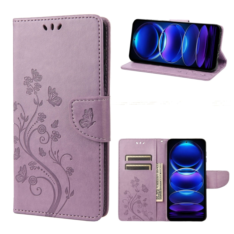 Light purple leather folio phone case with butterfly-flower design and magnetic side closure