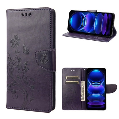 Dark purple butterfly floral leather phone folio case with card slots and stand