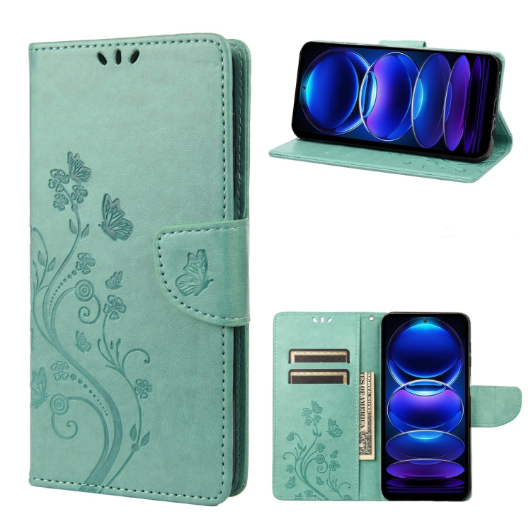Mint green butterfly flower patterned leather folio phone case with card slots