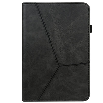 Embossed striped leather folio tablet case with stitched front panel, black