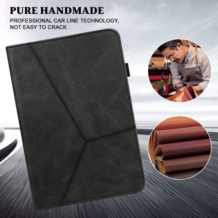 Embossed striped leather tablet case, black folio with angled stitched panel