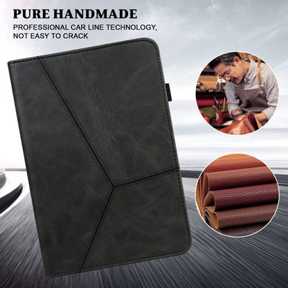 Embossed striped leather tablet case, black folio with angled stitched panel
