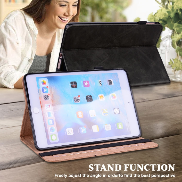 Embossed striped leather tablet folio case with stand angle, black