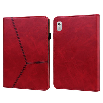 Embossed striped leather tablet case, red folio cover with camera cutout