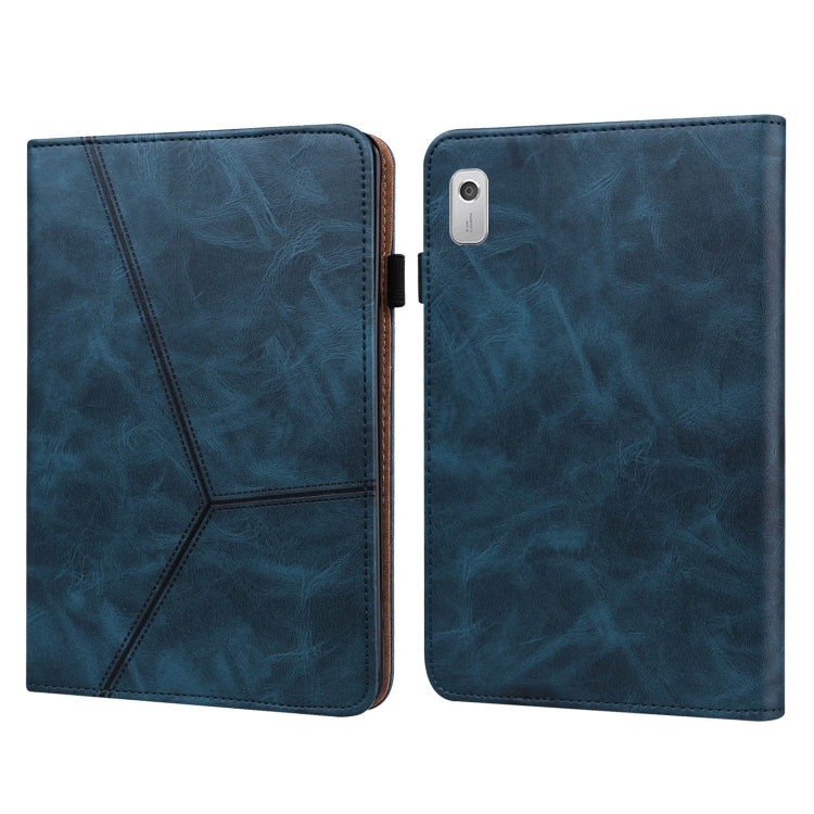 Embossed striped leather tablet case, blue folio cover with camera cutout