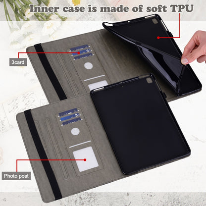 Grey embossed tablet case interior with card slots and TPU lining, open view