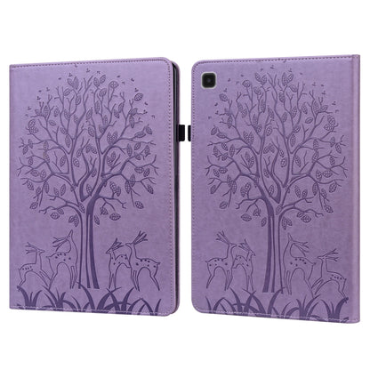 Purple embossed leather tablet case with tree and deer pattern, magnetic fold