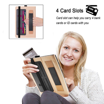 Black and tan smart tablet case with card slots and front cover