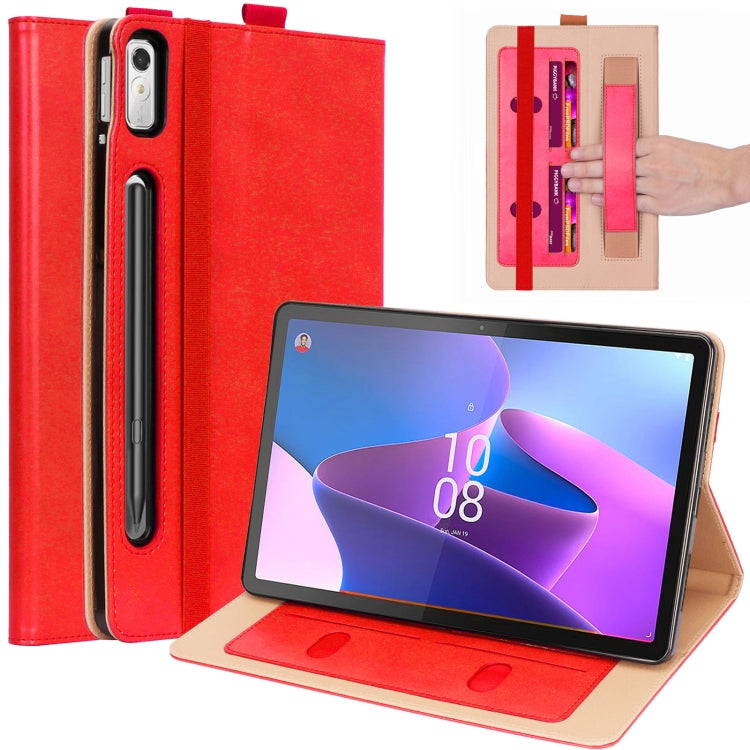 Red embossed front stand smart tablet case with card slots and camera cutout