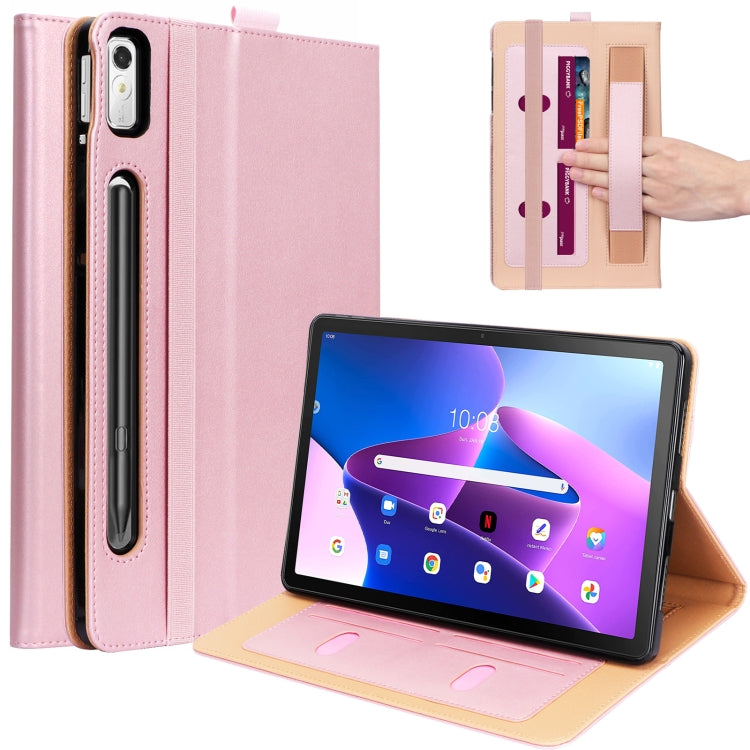 Rose pink leather tablet case with embossed front, viewing stand, card slots, camera cutout