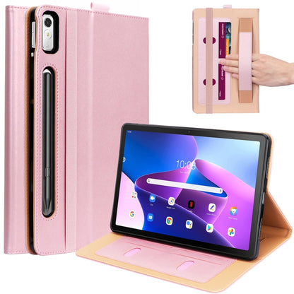 Rose pink leather tablet case with embossed front, viewing stand, card slots, camera cutout