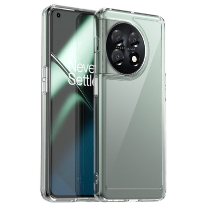 Clear protective phone case for OnePlus with camera cutout and raised edges