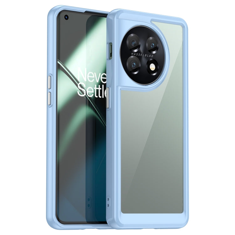 Light blue transparent phone case with camera cutout and raised side edges