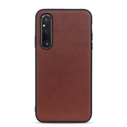 Lambskin leather phone case with camera cutout, brown, for Sony Xperia 1 V/10 V