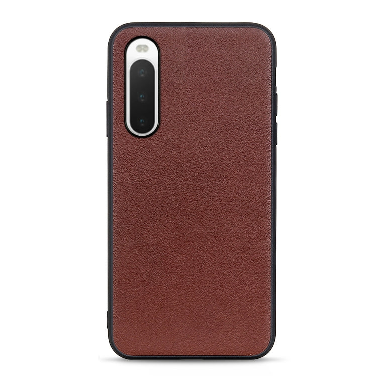 Lambskin leather phone case with camera cutout, brown, for Sony Xperia 1 V/10 V
