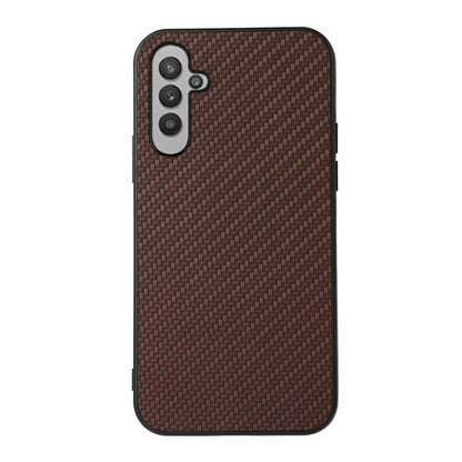 Red-brown carbon fiber texture PU phone case with vertical camera cutouts
