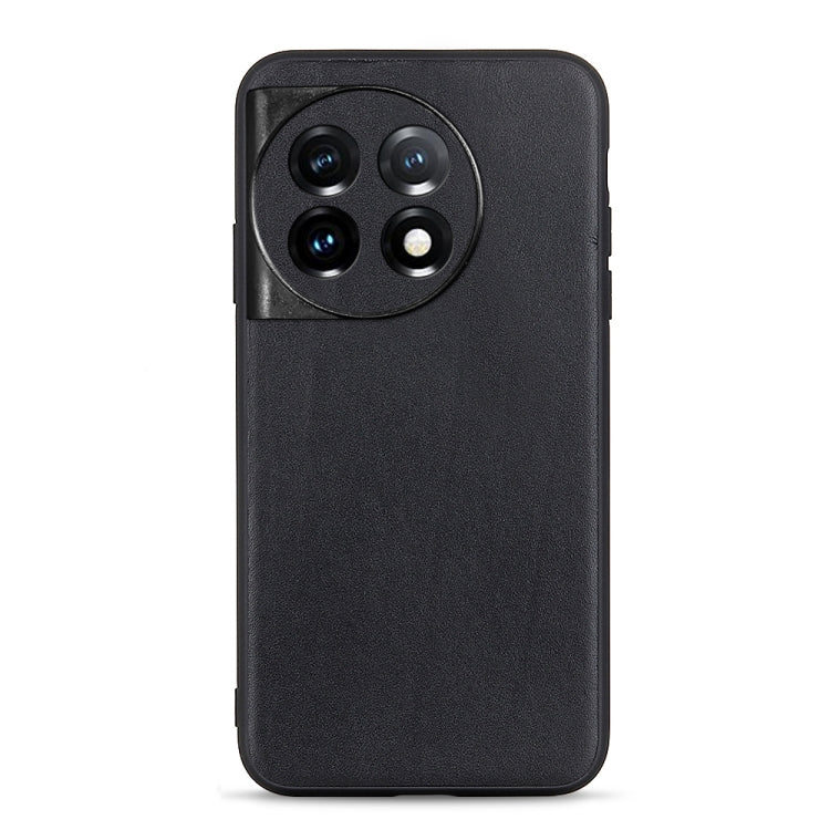 Black lambskin leather phone case with textured finish and raised camera cutouts