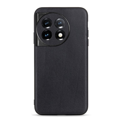 Black lambskin leather phone case with textured finish and raised camera cutouts