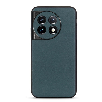 Green lambskin leather phone case with textured finish and raised camera cutouts