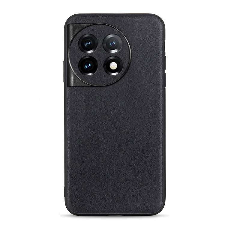 Black lambskin leather phone case with textured finish and raised camera cutouts
