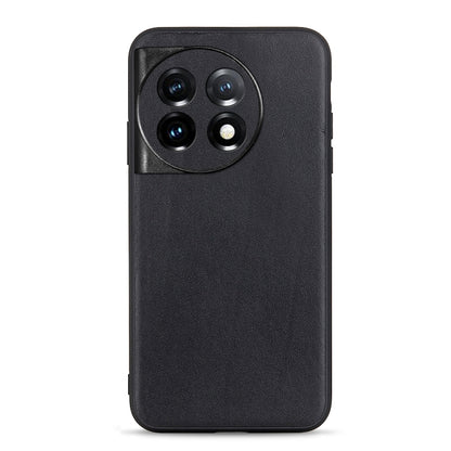 Black lambskin leather phone case with textured finish and raised camera cutouts